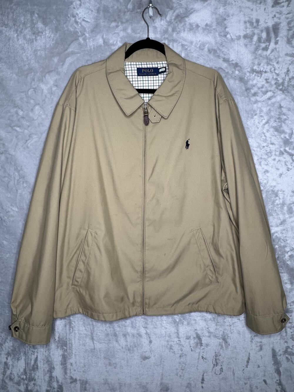 Polo Ralph Lauren Jacket Mens XXL Beige Cotton Twill Lined Windbreaker Classic